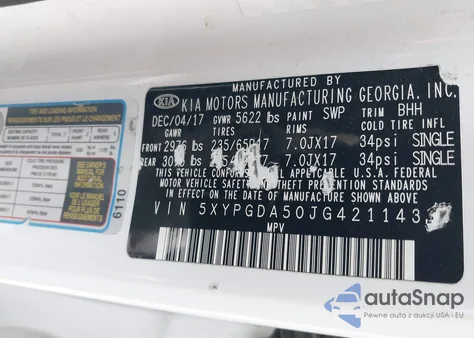 2018 Kia Sorento 3.3L Lx из США, поврежденный, VIN 5XYPGDA50JG421143